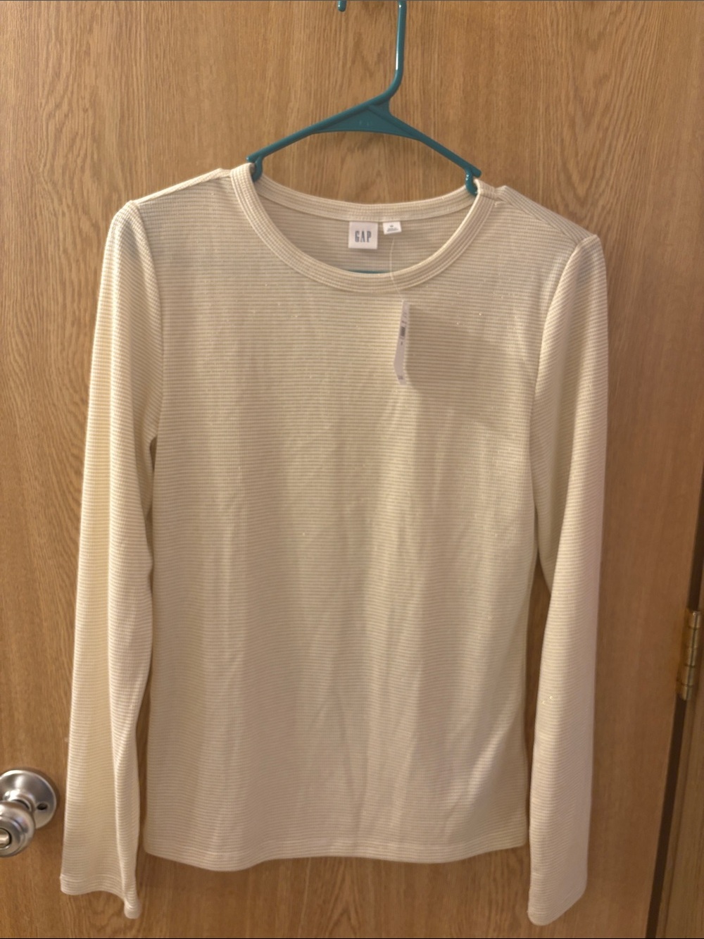 GAP Cream Long-Sleeve Ribbed Crewneck Top
